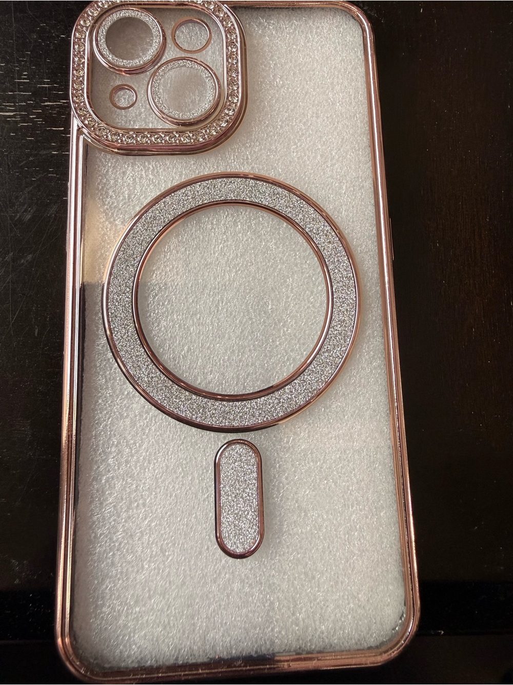 Clear NWT Rose Gold Glitter MagSafe-Compatible iPhone 15 Phone Case